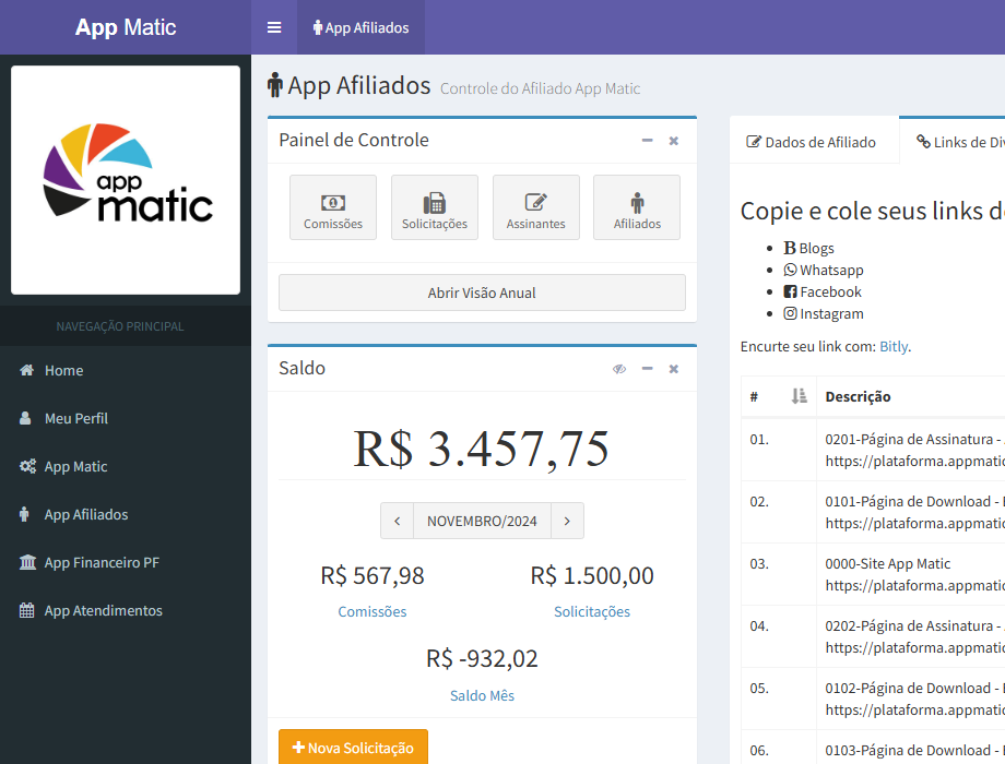 Controle de Afiliados